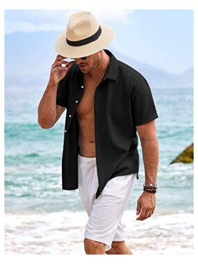 Shirts | Mens Linen Button Down Shirt Short Sleeve Casual Beach Summer ...